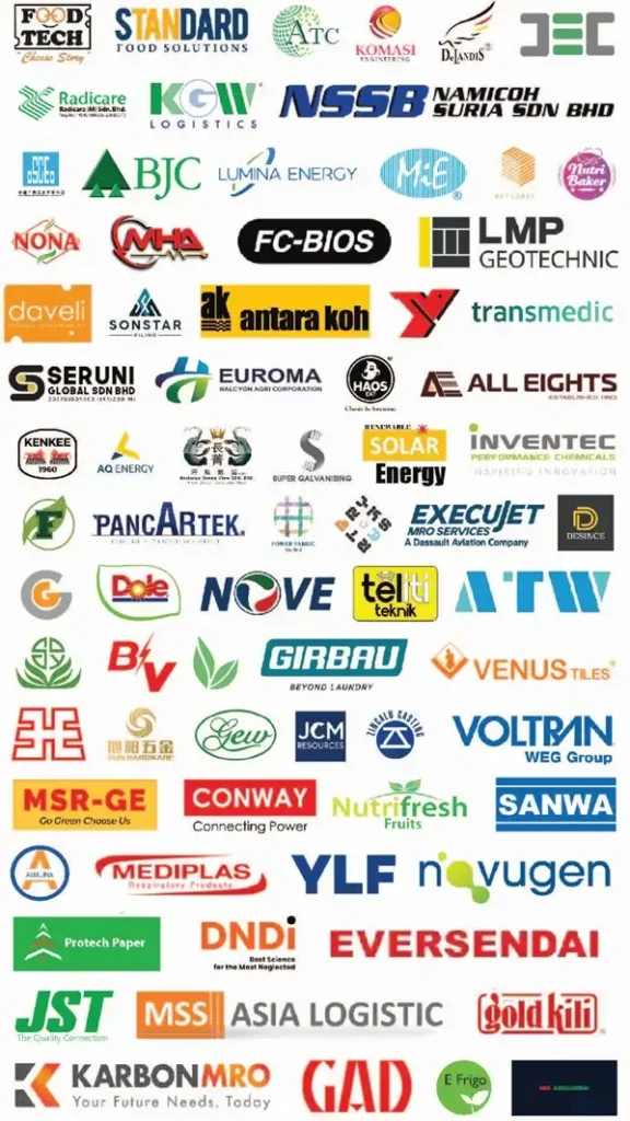 A collage of corporate logos representing prestigious clients who have completed forklift training and first aid training.